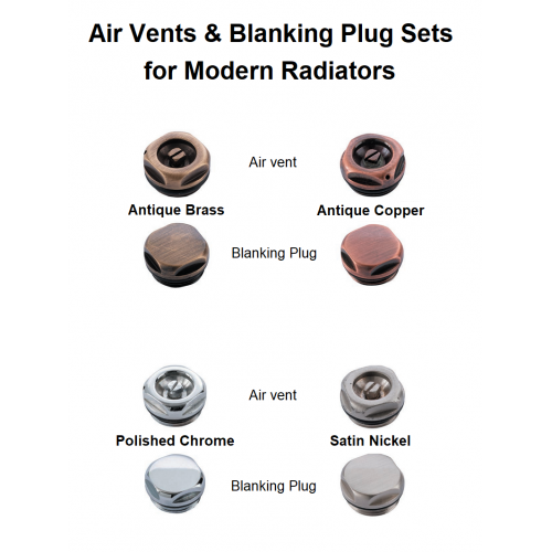  Air Vents & Blanking Plug Sets for Modern Style Radiators - Wall Stays, End Caps, Bleed Valves