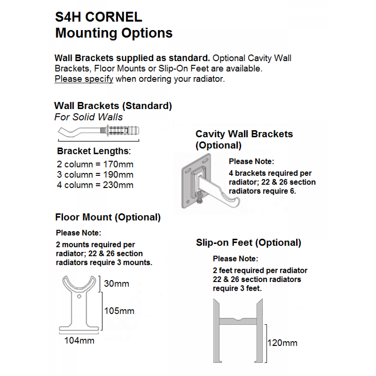Cornel Horizontal 3-Column Radiator, 600H x 1014mm