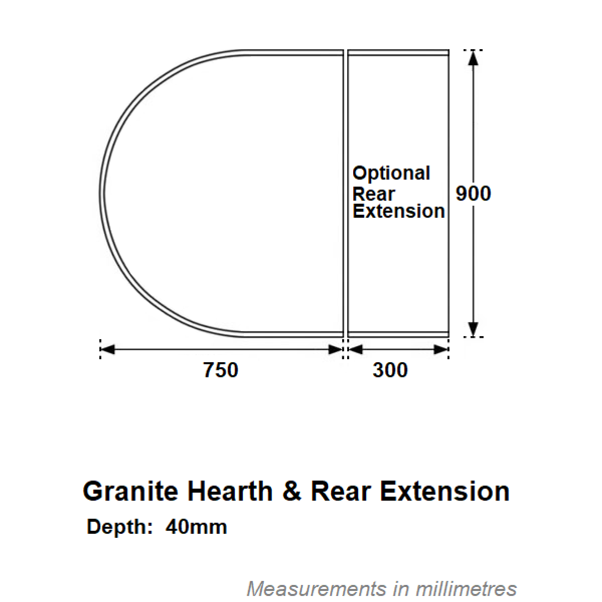 Black Granite Curved Stove Hearth 750 x 900mm