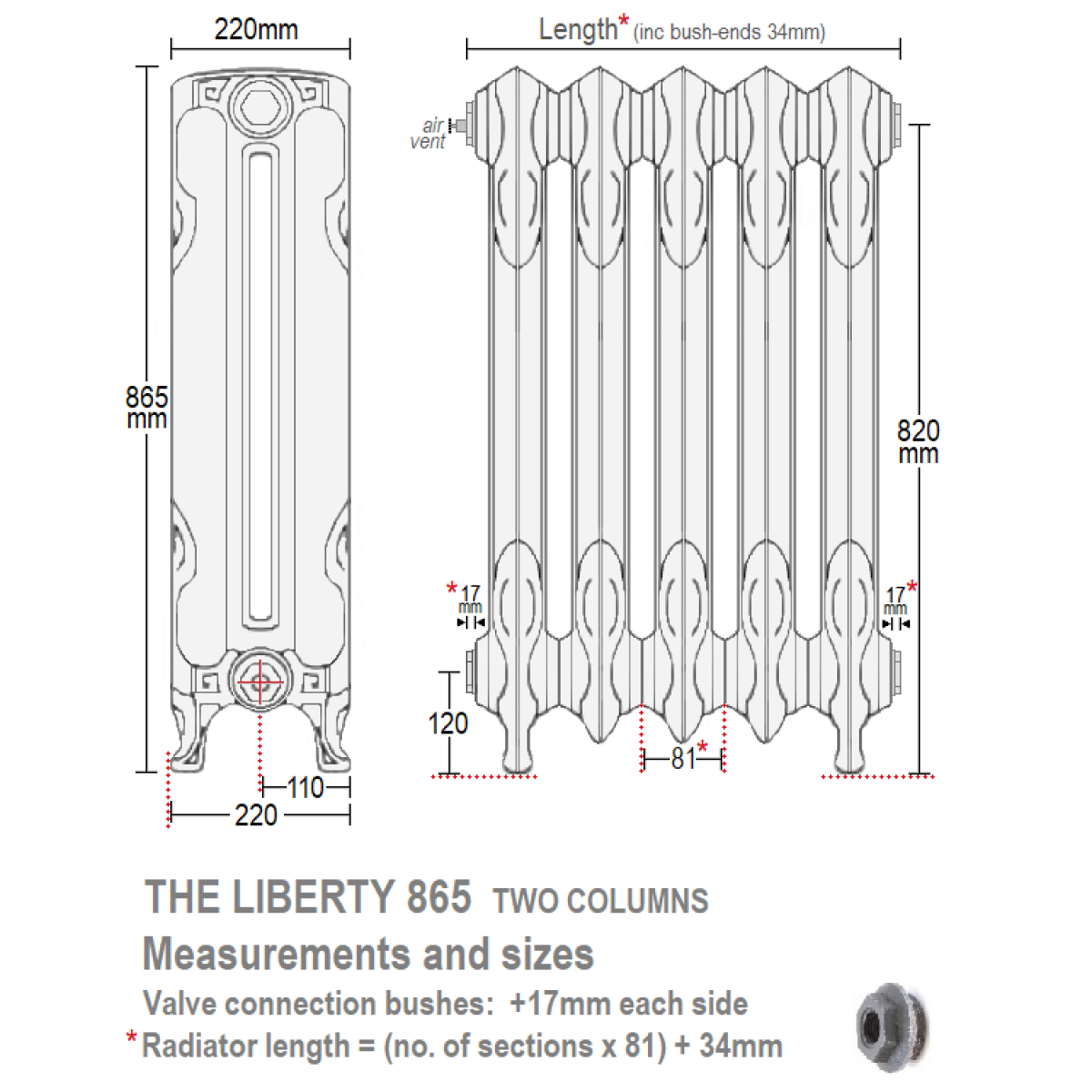 Liberty 2-Column 24-Section Cast Iron Radiator - 865 x 1978mm