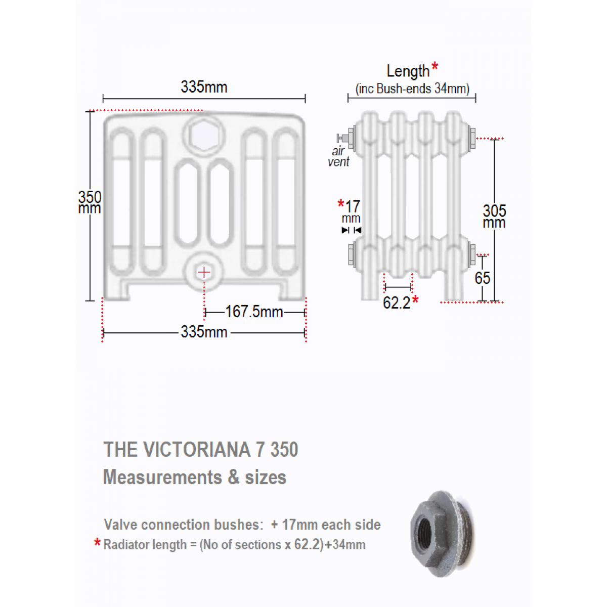 Victoriana 350 7 Column Cast Iron Radiator - 11 Section, 350 x 718mm