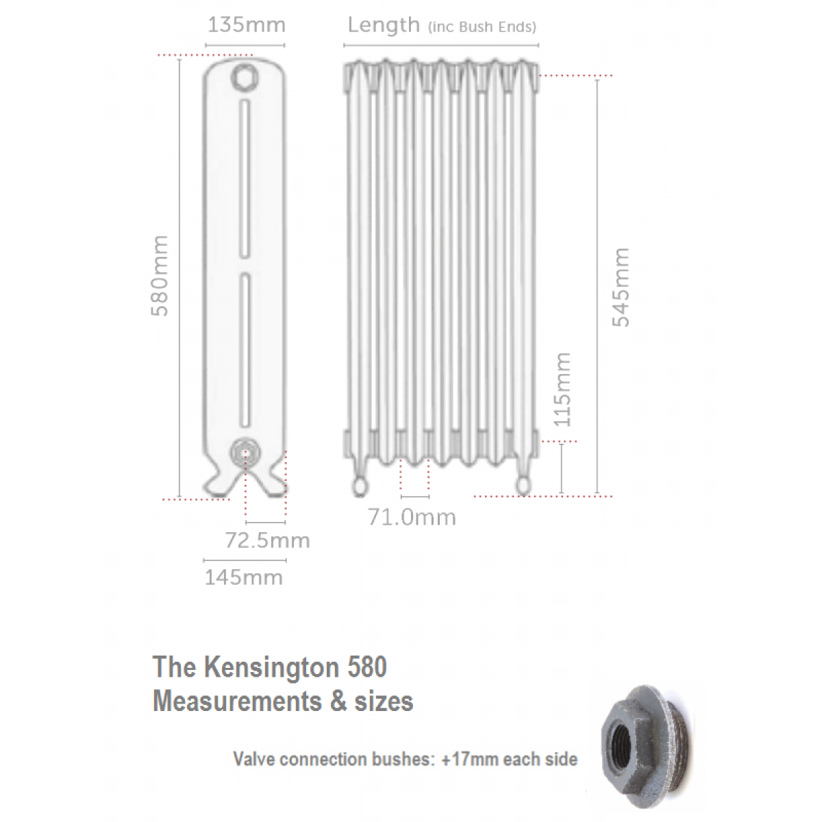Kensington 580 Cast Iron Radiator - 25 Sections, 580 x 1809mm