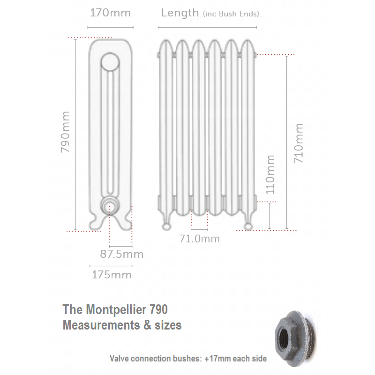 Montpellier 790 Cast Iron Radiator - 13 Sections, 790 x 957mm