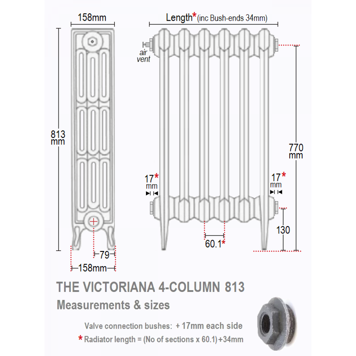 Victoriana 4 813 Cast Iron Radiator - 23 Section, 813H x 1416mm