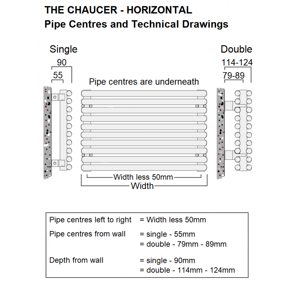 Chaucer Horizontal Double Column Radiator 520 x 1200