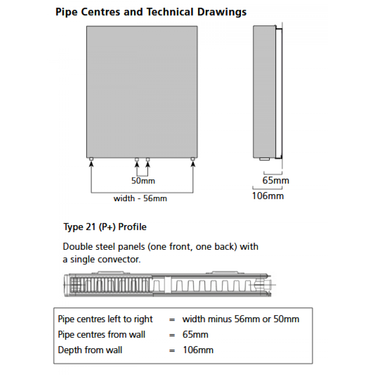 Faraday Type 21 (P+) Vertical Flat Panel Convector - 1800H x 600mm