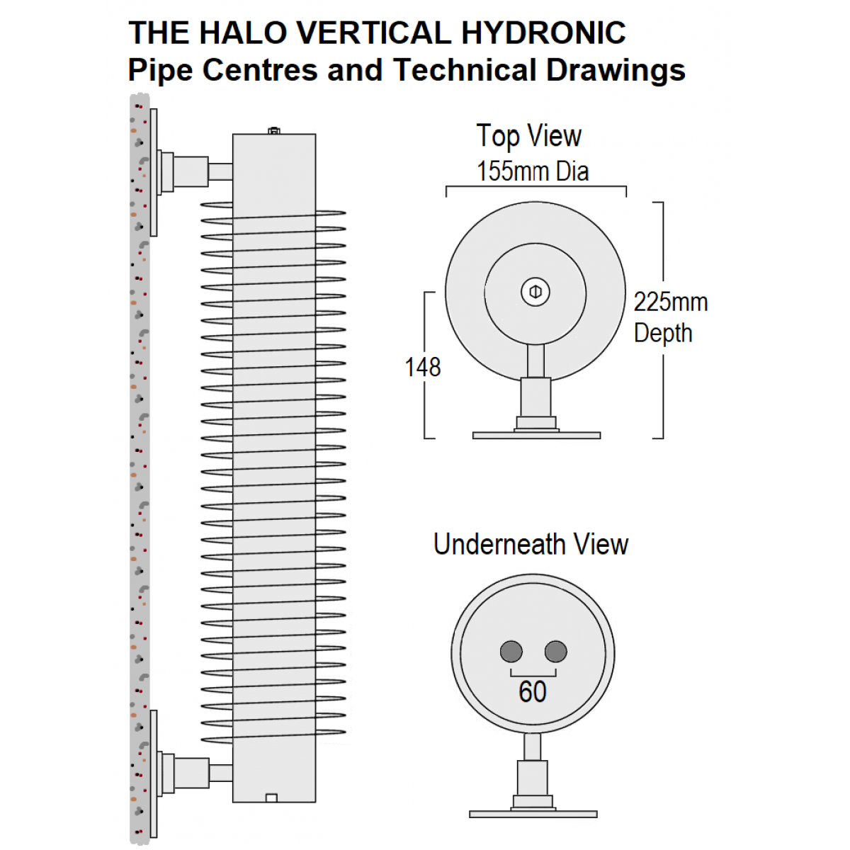 Halo Vertical Hydronic - Chrome, 1500 x 155