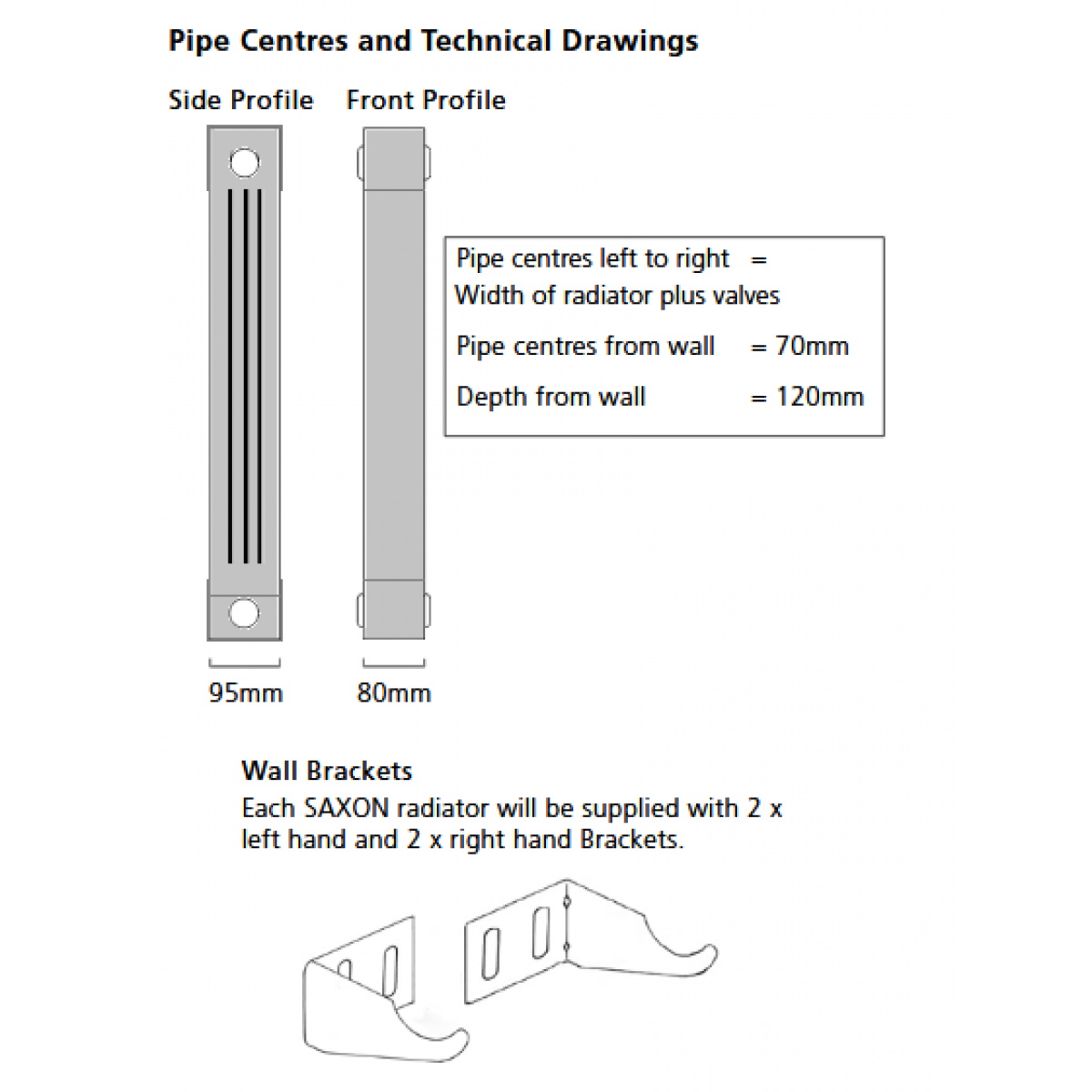 Saxon Vertical Aluminium Radiator - 1446 x 260mm