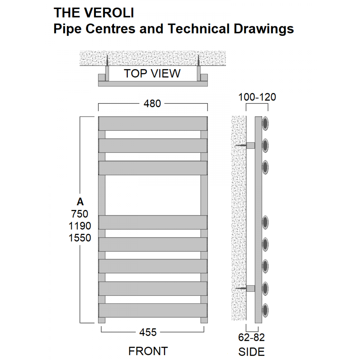 Veroli Aluminium Towel Rail 750 x 480