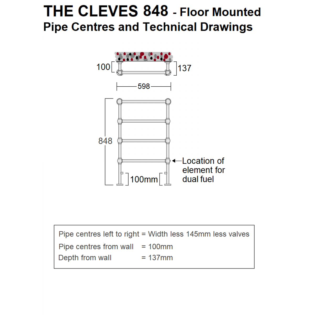 Cleves Dual Energy Floor Mounted Towel Rail - 848 x 598