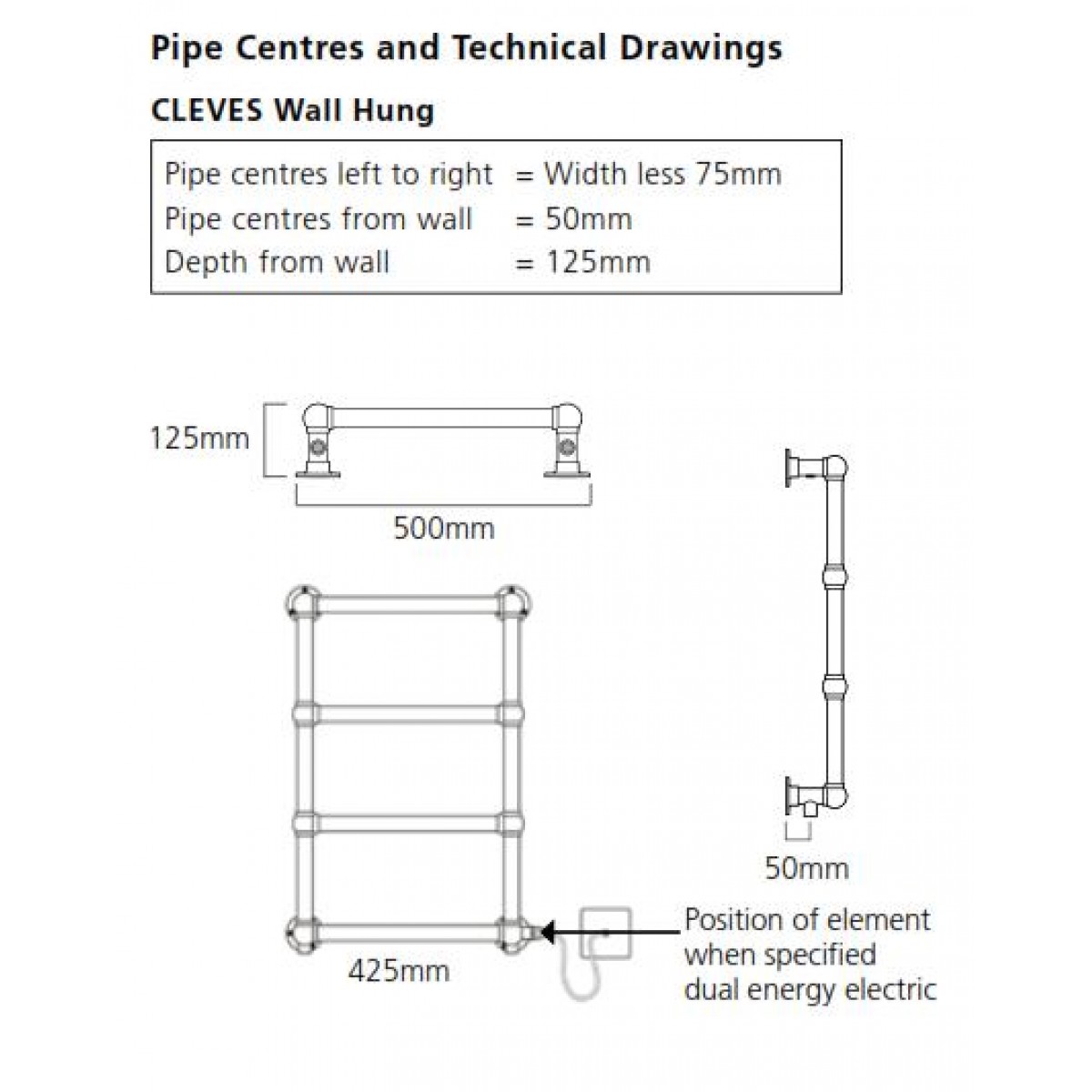 Cleves Dual Energy Wall Mounted Towel Rail - 750 x 500