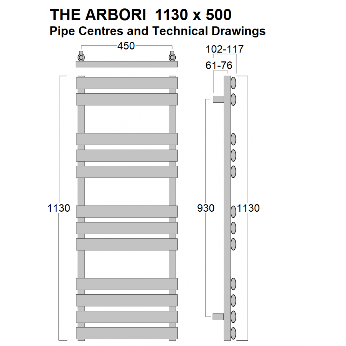 Arbori Towel Rail 1130 x 500, Chrome