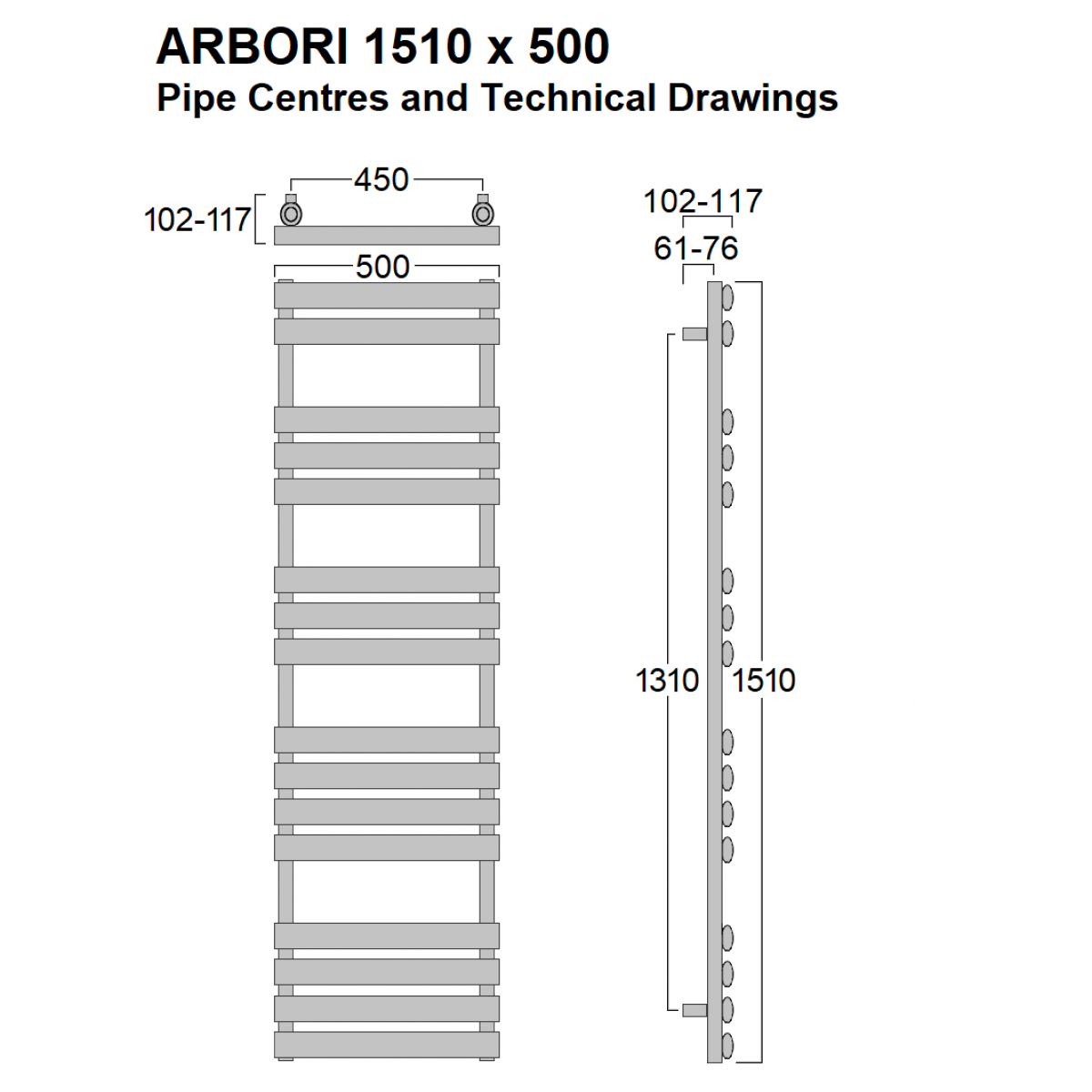 Arbori Towel Rail 1510 x 500mm, Chrome