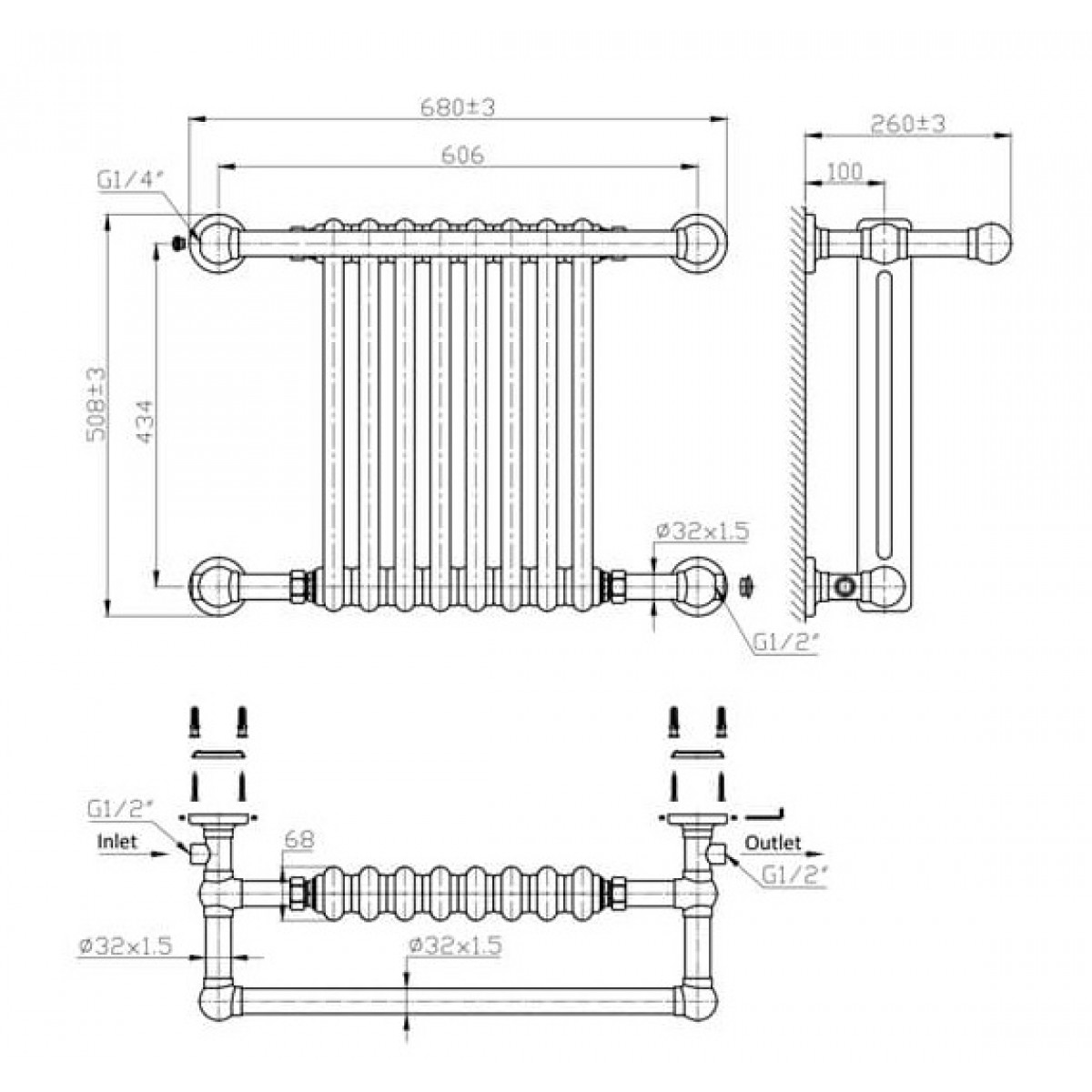 Camden Traditional Towel Radiator 508 x 770