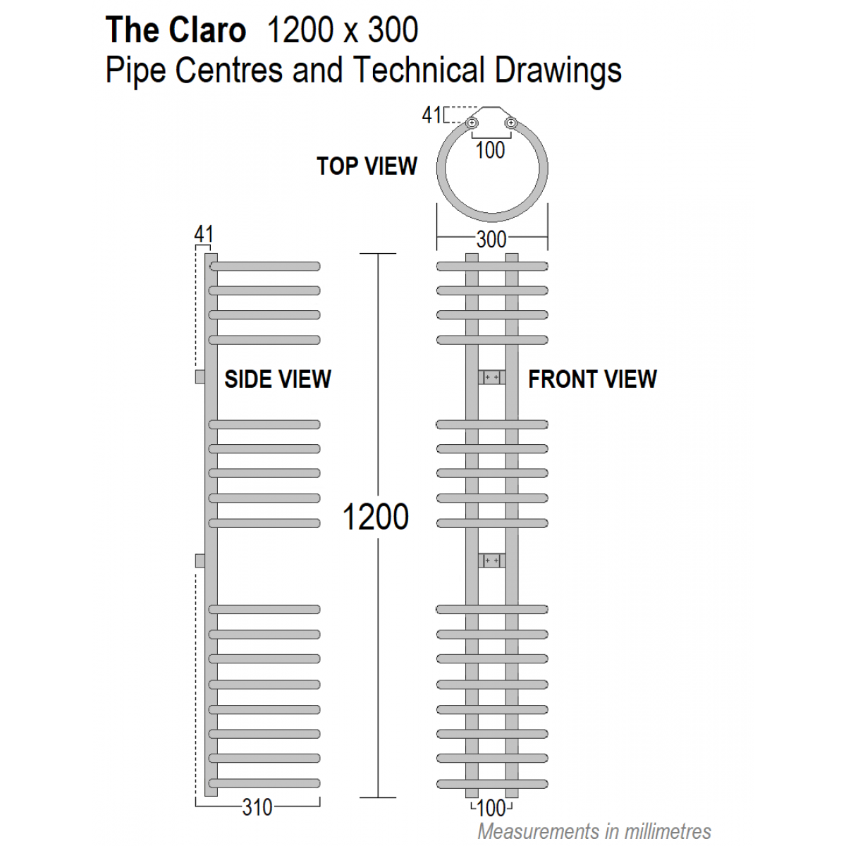 Claro Towel Radiator, 1200 x 300