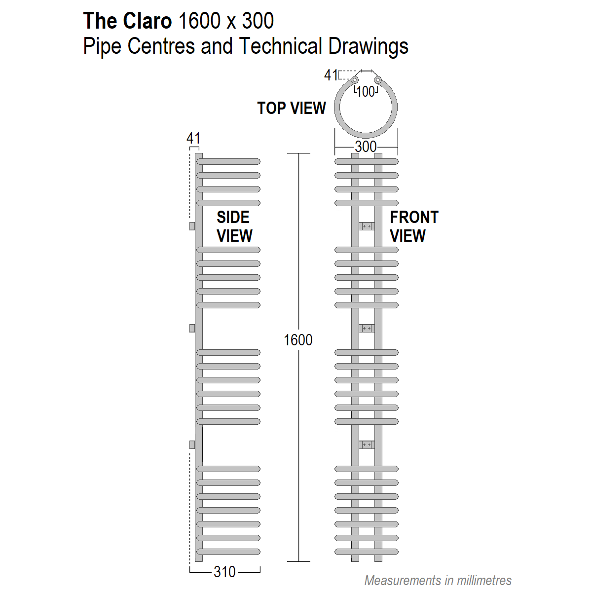Claro Towel Radiator, 1600 x 300