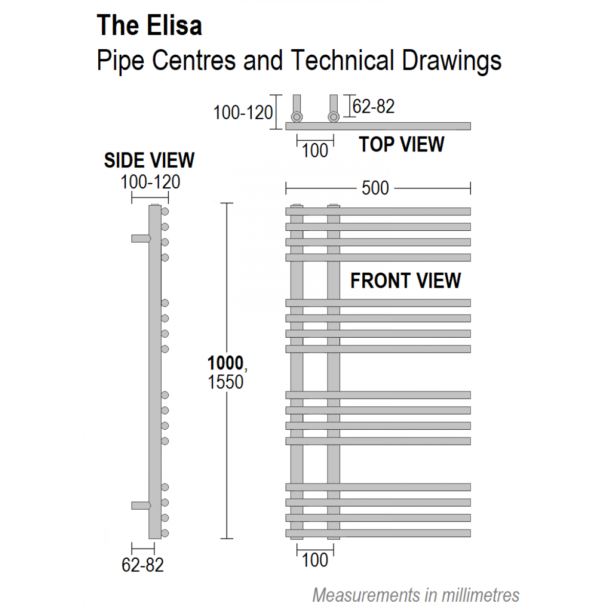 Elisa Towel Rail 1550 x 500, Black