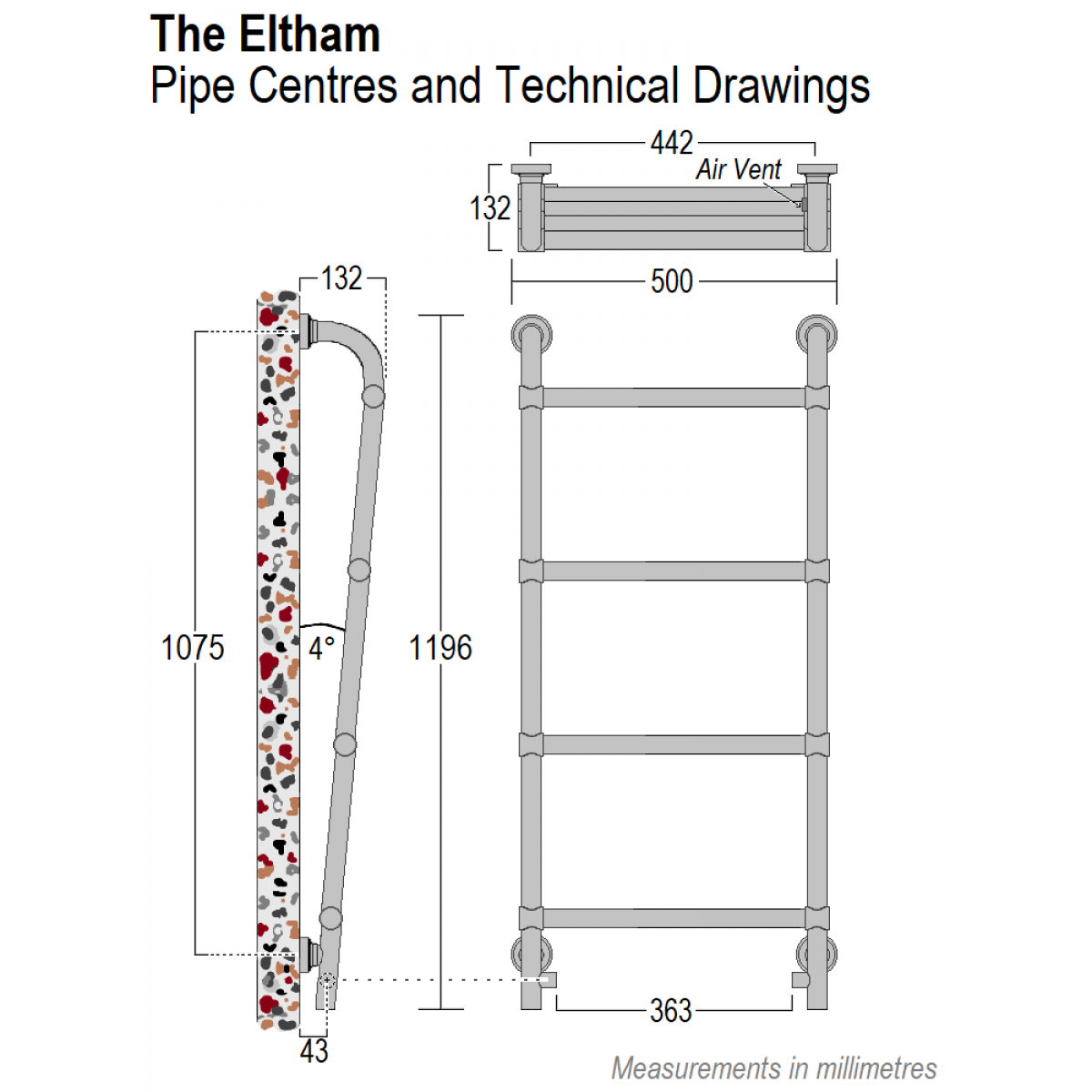 Eltham Towel Rail 1200 x 500, Chrome