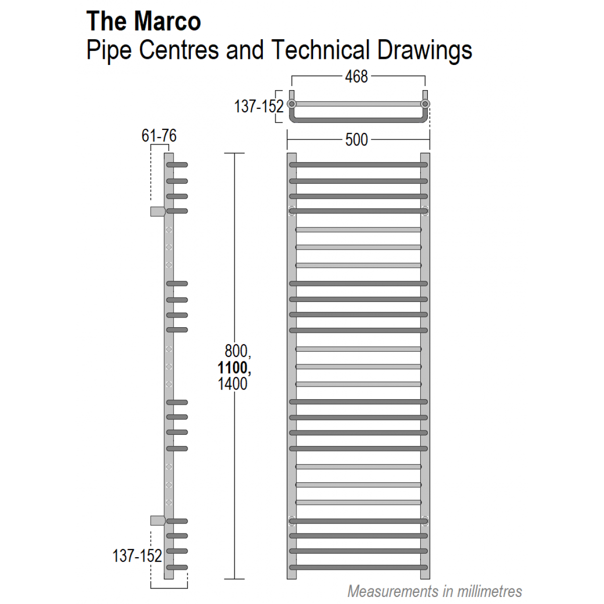 Marco Towel Rail 1100 x 500, Chrome