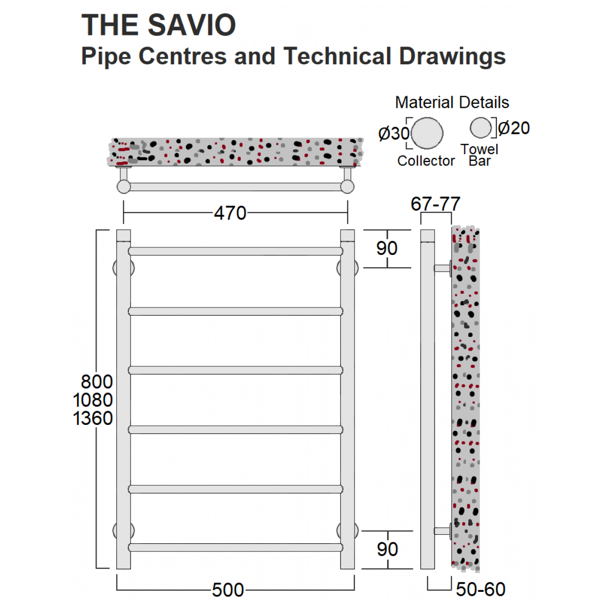 Savio Stainless Steel Towel Rail 1080 x 500