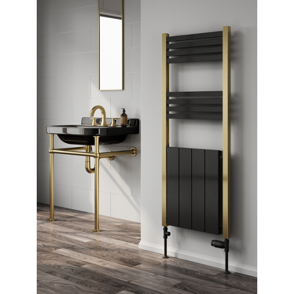 York Gold & Black Towel radiator - 1200 x 485mm