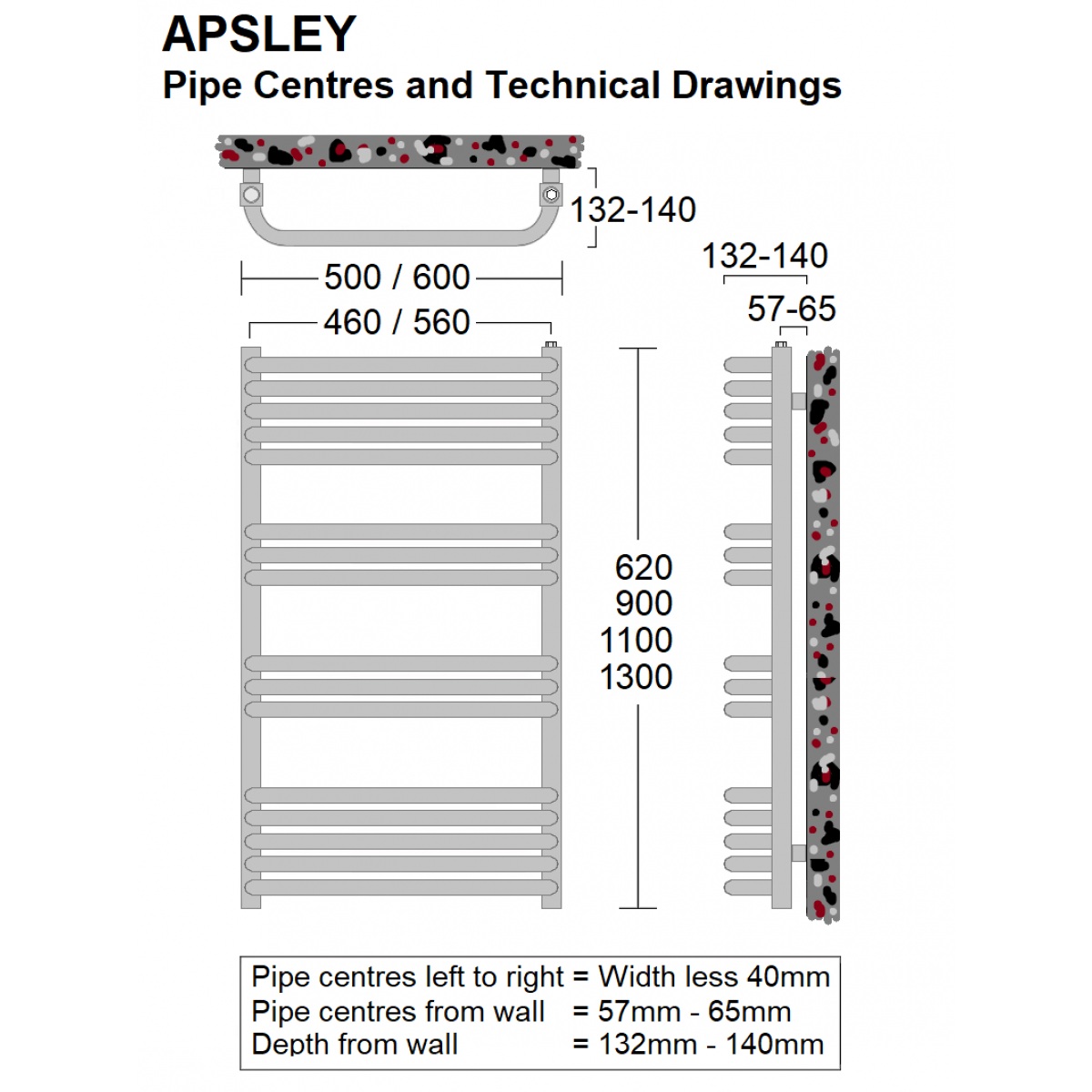 Apsley Designer Towel Rail - 1300 x 600mm