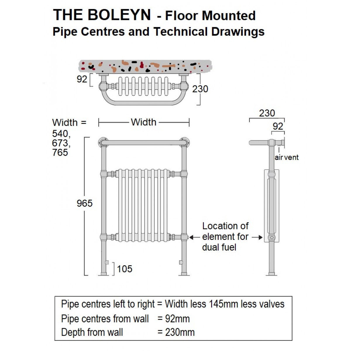 Boleyn Floor Mounted Towel Radiator 965 x 540mm
