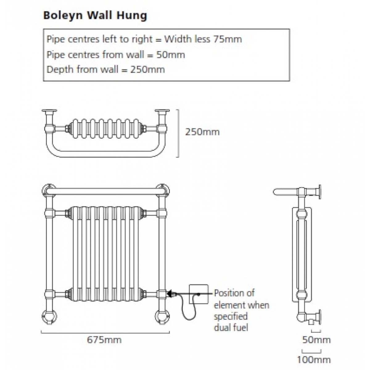 Boleyn Wall Mounted Towel Radiator 740 x 675mm