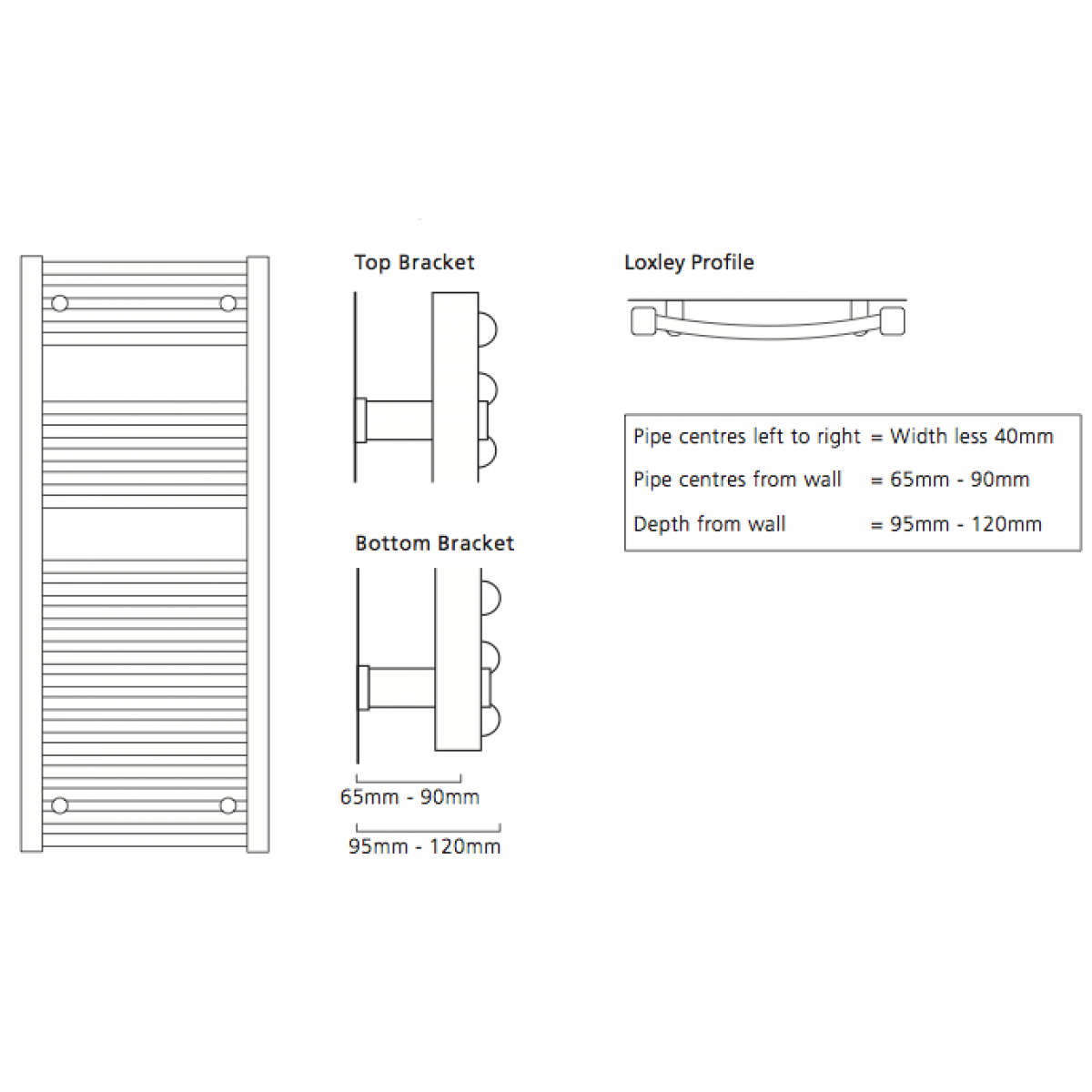 Loxley Curved Cross Tube Chrome Towel Rail (800 x 500mm)