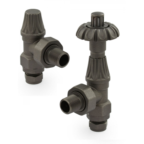 Abbey Thermostatic Valve Set - Light Pewter - Traditional Thermostatic Radiator Valves