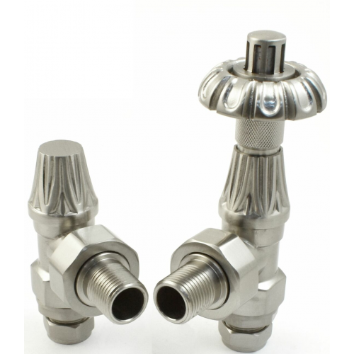 Abbey Thermostatic Valve Set - Satin Nickel - Traditional Thermostatic Radiator Valves