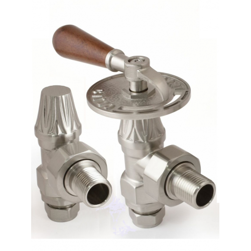 Abbey Lever Radiator Valve Set - Brushed Nickel - Valves