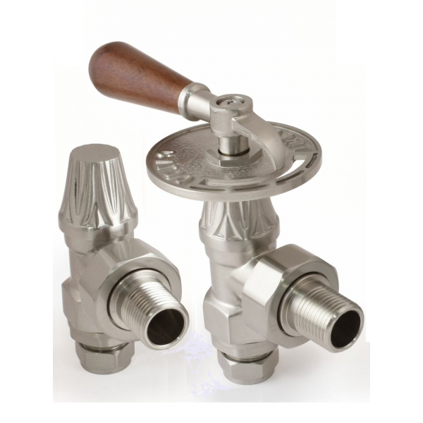 Abbey Lever Radiator Valve Set - Brushed Nickel
