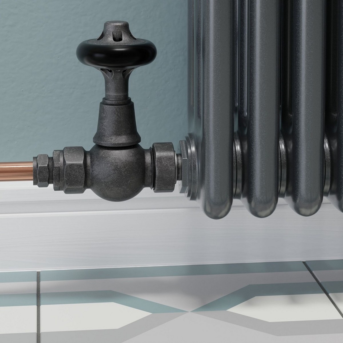 Admiral Straight Thermostatic Valve - Pewter Finish