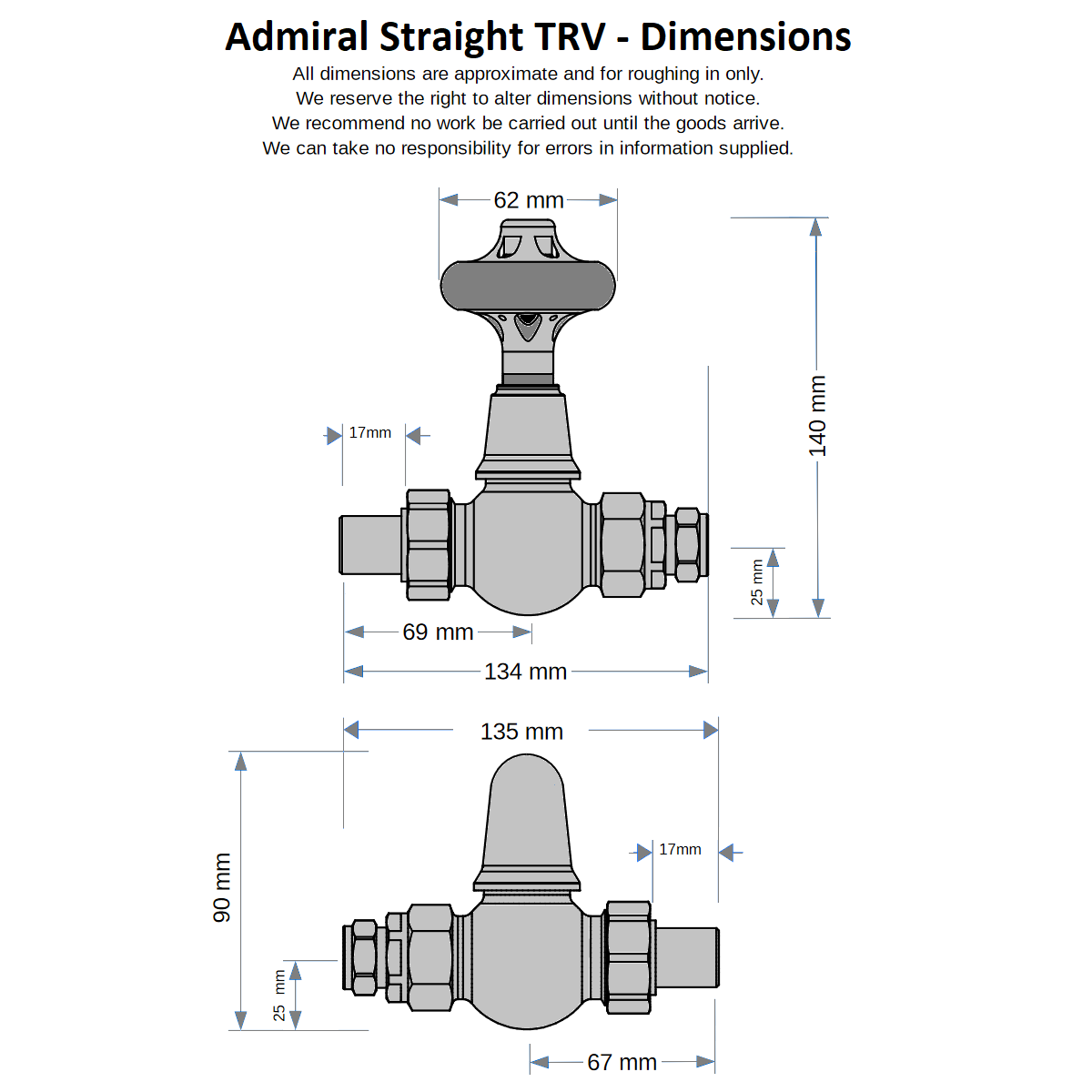 Admiral Straight Thermostatic Valve - Polished Chrome