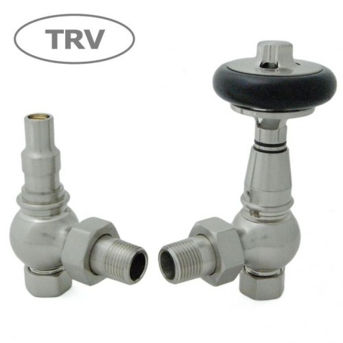 Amberley TRV, Angled - Satin Nickel - Traditional Thermostatic Radiator Valves