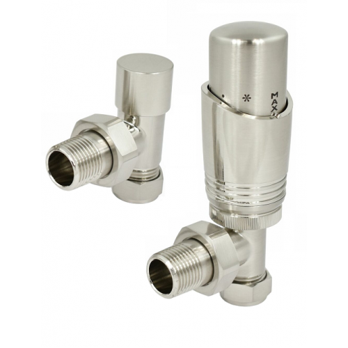 Delta Angled TRV - Brushed Nickel - Modern Thermostatic Radiator Valves