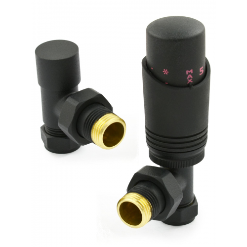 Delta Angled TRV - Textured Black - Modern Thermostatic Radiator Valves