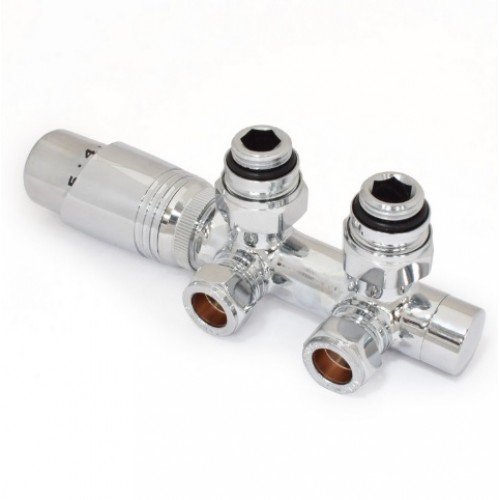 Delta Twin Angled TRV - Chrome - Modern Thermostatic Radiator Valves