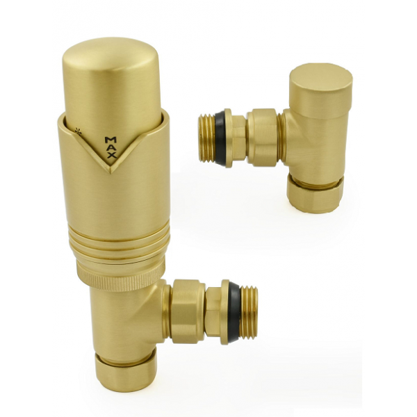 Grosvenor Angled Thermostatic Valve Set - Brushed Brass Grosvenor Angled Thermostatic Valve Set - Brushed Brass