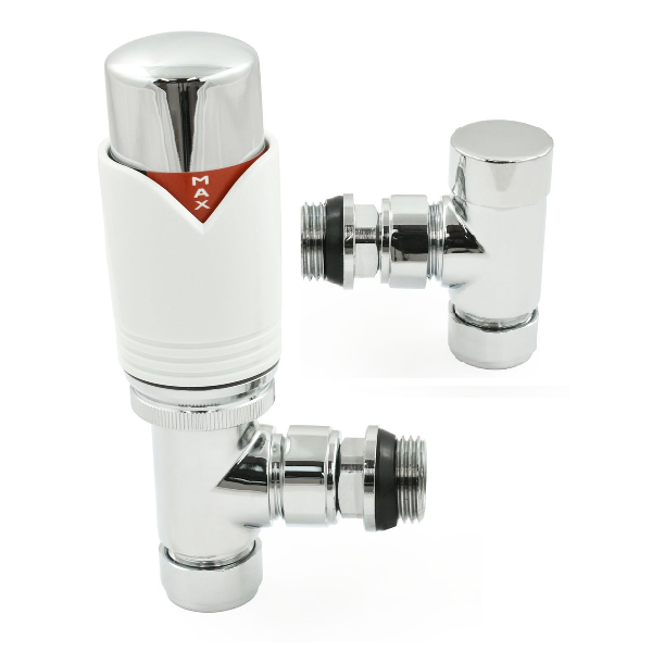 Grosvenor Angled Thermostatic Valve - White & Chrome Grosvenor Angled Thermostatic Valve - White & Chrome