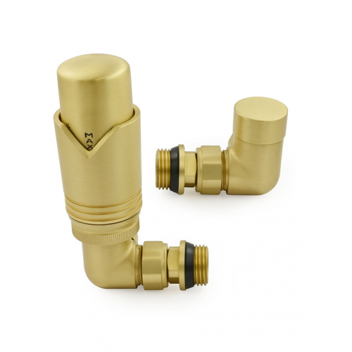 Grosvenor Corner Thermostatic Valve Set - Brushed Brass - Grosvenor TRV Range