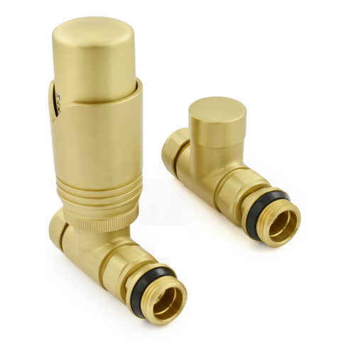 Grosvenor Straight Thermostatic Valve Set - Brushed Brass - Grosvenor TRV Range