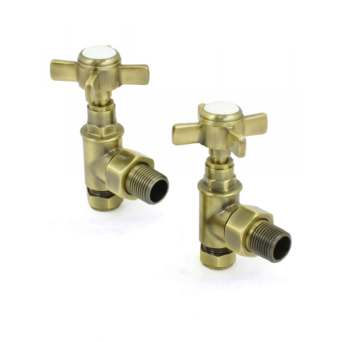 Westminster Angled Radiator Valve Set - Antique Brass