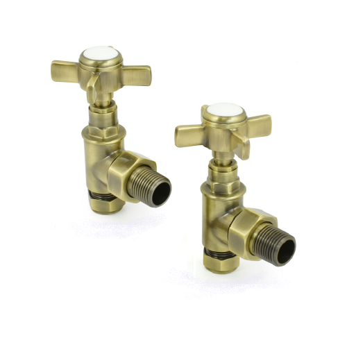 Westminster Angled Radiator Valve Set - Antique Brass - Westminster Manual Valve Range
