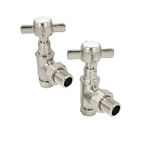 Westminster Angled Radiator Valve Set - Satin Nickel - Westminster Manual Valve Range