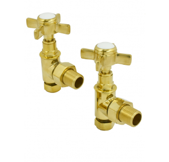 Westminster Angled Radiator Valve Set Un-Lacquered Brass