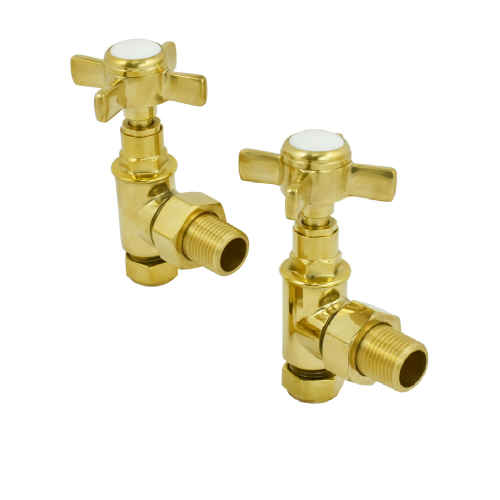 Westminster Angled Radiator Valve Set Un-Lacquered Brass - Westminster Manual Valve Range