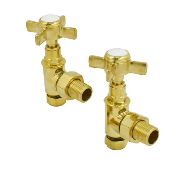 Westminster Angled Radiator Valve Set Un-Lacquered Brass Westminster Angled Radiator Valve Set Un-Lacquered Brass