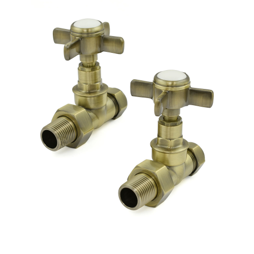 Westminster Straight Radiator Valve Set  - Antique Brass - Westminster Manual Valve Range